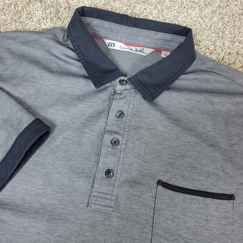 Travis Mathew Mens Large Solid‎ Gray Performance Stretch Polo Short Sleeve